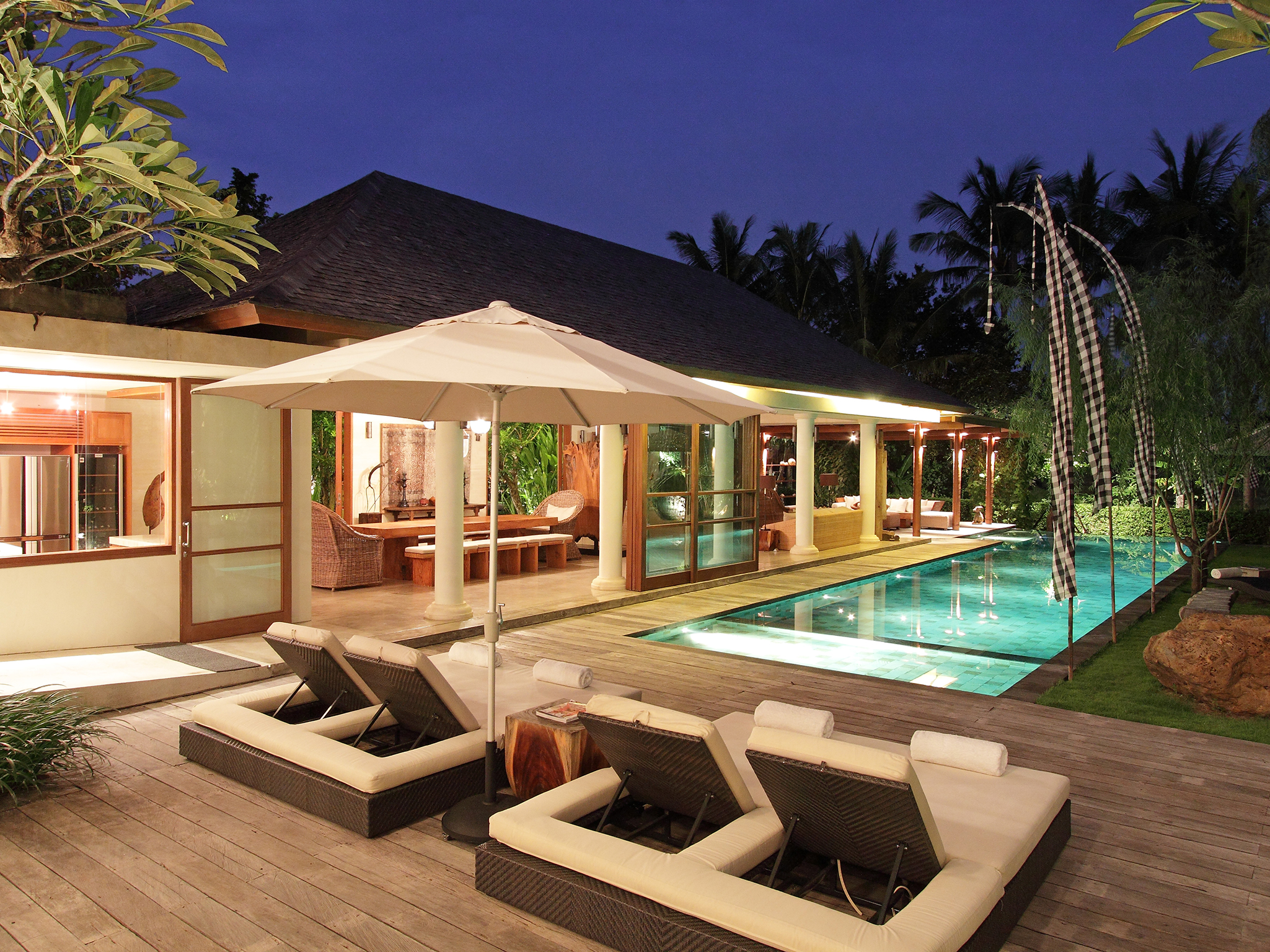 27. Villa Sarasvati - Pool deck at night - Dea Villas - Villa Sarasvati, Canggu, Bali